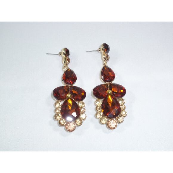 Rhinestone topaz gold long dangle drop MOB wedding prom gold topaz earrings - Picture 4 of 5